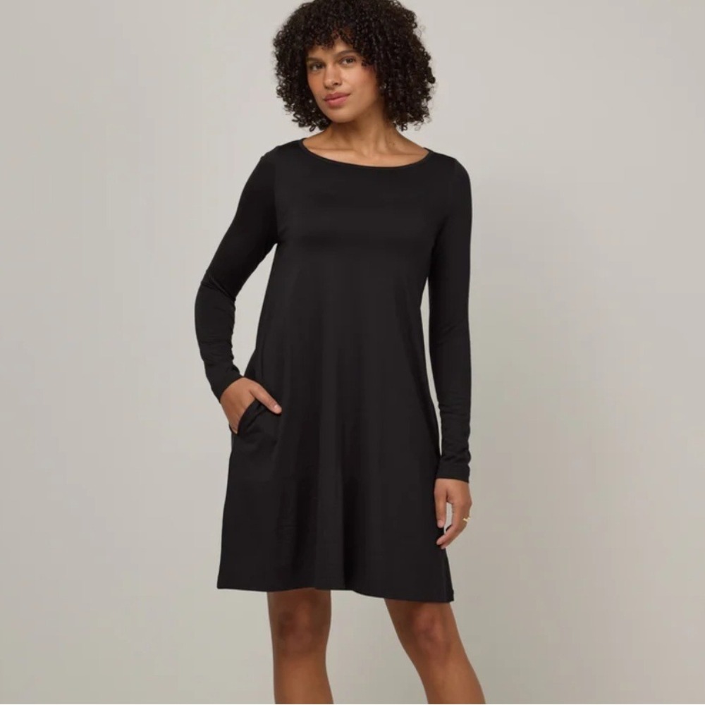 Wool& Rowena Swing Dress Sz M Black Long Sleeve Knee Length